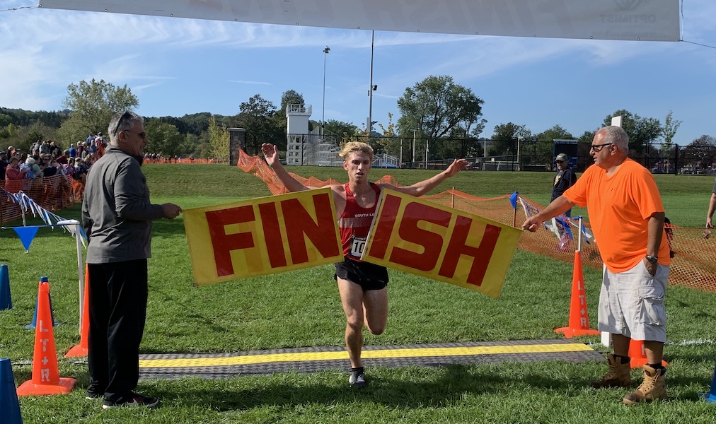Image of the Bill DeLude Boys Varsity race winner Collin Stafford from South Lewis