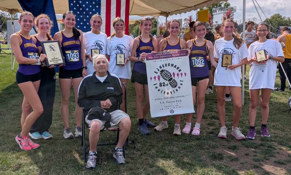 Image of the John Convertino Girls Varsity winning team Voorheesville, presented by Mr. John Convertino